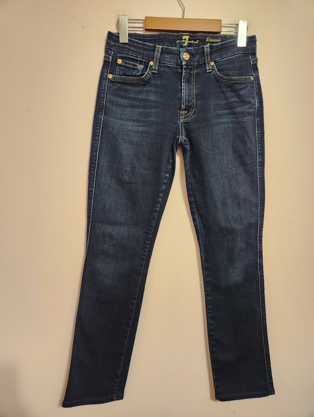 7 For All Mankind Kimmie Straight Leg Jeans Dark Wash Y2K McBling Denim Sz 27